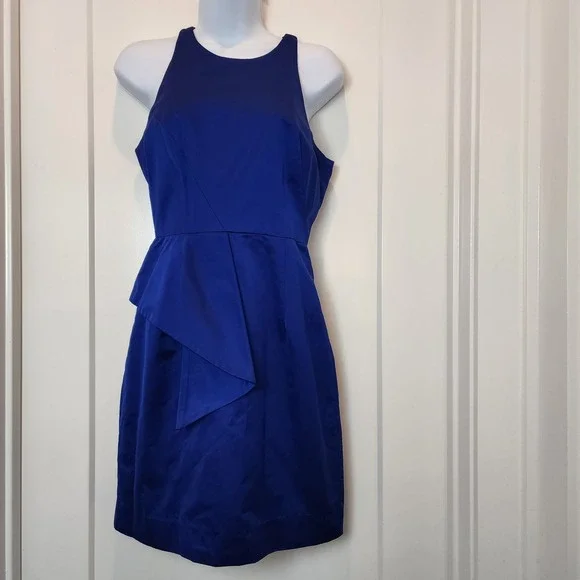 MILLY NY Italian Asymmetrical Peplum Sheath Dress Blue 2 Quiet Luxury Cocktail - Picture 2 of 15